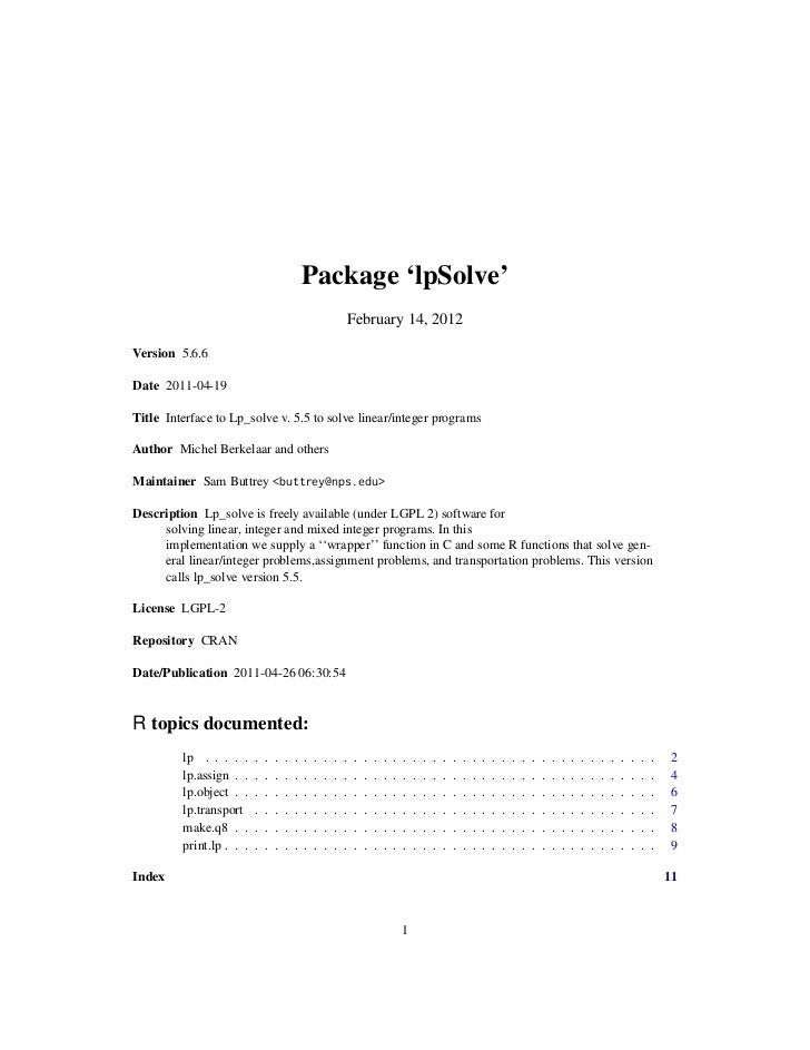 lpsolve documentation